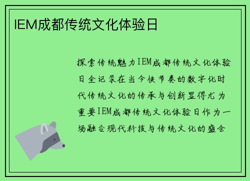 IEM成都传统文化体验日